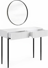 Toaletný stolík Nicole s čiernym zrkadlom 60 cm - biely mat / čierne nohy