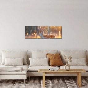 Obraz - Jeleň v poli (s hodinami) (90x30 cm)