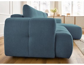 Modrá rozkladacia/s úložným priestorom rohová pohovka (pravý roh/s leňoškou) Fuji – Bobochic Paris