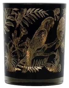 Čierny svietnik na čajovú sviečku s papagájmi - Ø 7 * 8cm