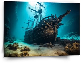 Sablio Obraz Vrak drevenej lode na dne mora - 150x110 cm