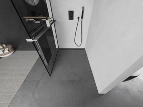 Mexen Kioto+ L, sprchová zástena Walk-In s poličkou a vešiakom 120 x 200 cm, 8mm číre sklo čierny vzor, grafitový profil, 800-120-123-95-77