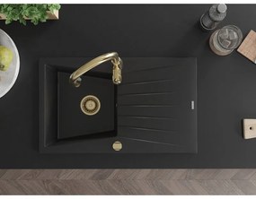 Mexen Cesar, 1-komorový granitový drez 775x470x190 mm a drezová batéria Savita, čierna, 6514-77-672601-50