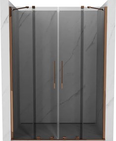 Mexen Velar Duo, posuvné sprchové dvere do otvoru 150 cm, 8mm šedé sklo, ružové zlato, 871-150-000-42-60