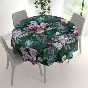 Biante Dekoračný okrúhly obrus Parma PM-114 Fialové kvety na tmavo zelenom Ø 110 cm