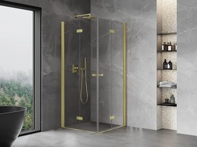 Mexen Mist-F Duo, skladací sprchový kút 80 x 80 cm, číre sklo, zlatý matný profil, 8A6-080L-080P-55-00