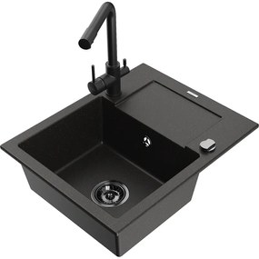 Mexen Enzo, granitový drez 576x465x174 mm, 1-komorový, čierna matná batéria Duero, čierna - zlatá metalíza, 6506-75-671600-70-B