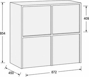 Nadstavba pre skrine FRAME, 4x dvere, 872 x 450 x 854 mm, mechanický zámok, biela
