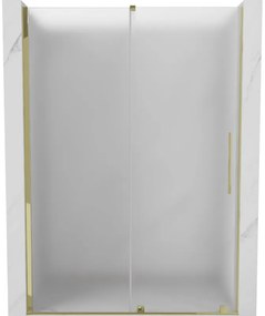 Mexen Velar, posuvné sprchové dvere do otvoru 130 cm, 8mm sklo námraza, zlatá lesklá, 871-130-000-31-50