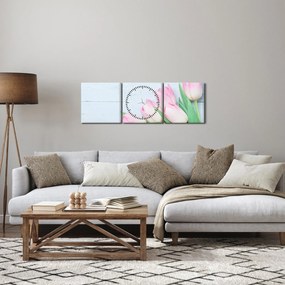 Obraz - Kytica tulipánov (s hodinami) (90x30 cm)