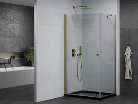 Mexen Pretoria, sprchovací kút 70 (dvere) x 80 (stena) cm, 6mm číre sklo, zlatý profil + čierna sprchová vanička, 852-070-080-50-00-4070G