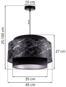 Závesné svietidlo Werona duo 3, 1x čierne textilné tienidlo so vzorom, s