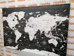 Obraz čiernobiela mapa na drevenom pozadí - 90x60