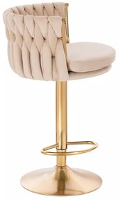 LuxuryForm DESIGN Barová stolička LYON VELUR na zlatom tanieri - krémová