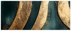 Obraz - Zelená abstrakcia so zlatom I. (120x50 cm)