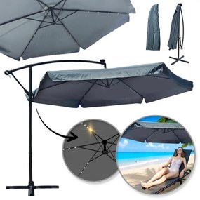 Záhradný slnečník 3,5 m so solárnym LED osvetlením – grafitový, UV50+