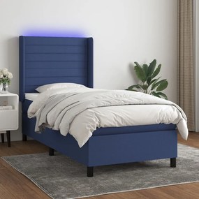 Posteľ boxsping s matracom a LED modrá 90x200 cm látka 3138371