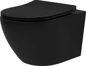Rea Carlo Mini Tornado NF, závesná WC misa 490x365x350mm + toaletné sedadlo, čierna matná, REA-C3000