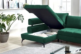 Rohová sedacia súprava Paris, tmavo zelená látka, ľavý  roh