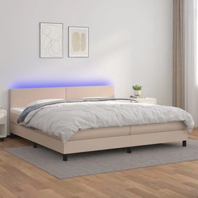Boxspring posteľ matrac a LED kapučínová 200x200 cm umelá koža 3134128