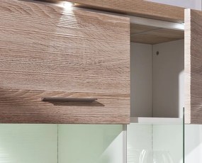 Široká vitrína Caracas typ 22, dub/biely lesk, s osvetlením