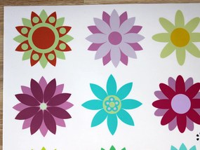 Pestrofarebné kvety textilní prelepiteľné nálepky na stenu 12 ks priemer 10 cm