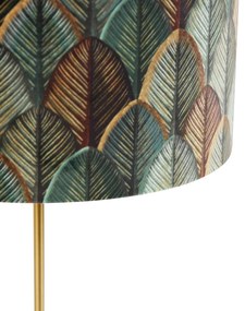 Mosadzná stolová lampa s velúrovým tienidlom s dizajnom listov a zlatým vnútorným priestorom - Kaso
