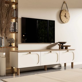 Moderný TV stolík s úložným priestorom - TV skrinka biela/dub s MDF membránovými dvierkami 180 cm