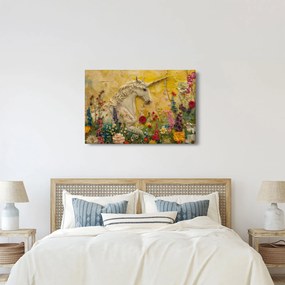 Obraz - Jednorožec s kvetinami (90x60 cm)