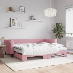 Rozkladacia denná posteľ s matracmi ružová 90x200 cm zamat 3197798