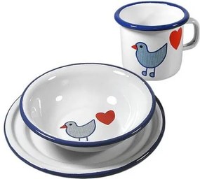 Biely smaltovaný dezertný tanierik s vtáčikom Vogel - Ø 18cm