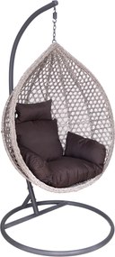 CH ZÁVESNÁ STOLIČKA, ŠEDÁ, VANKÚŠ – ŠEDÝ, RÁM – TMAVOSÉRY 107 x 68 x 120 CM