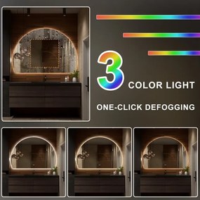 Erga Kori, polkruhové LED zrkadlo 70x140cm, 2875 lm, 3 farby svetla, ERG-V01-KORI-7014-CL