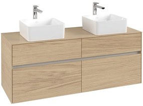 VILLEROY &amp; BOCH Collaro závesná skrinka pod dve umývadlá na dosku, 4 zásuvky, s LED osvetlením, 1400 x 500 x 548 mm, Nordic Oak, C048B0VJ