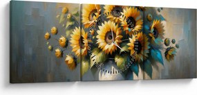 Obraz – Váza so slnečnicami (s hodinami) (90x30 cm)