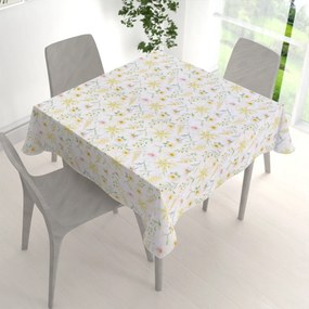 Biante Teflónový štvorcový obrus TF-135 Maľované žlto-zelené lúčne kvietky na bielom 60x60 cm