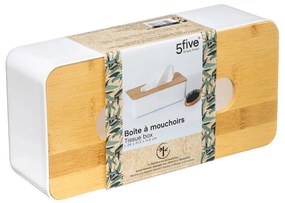 Box na vreckovky Natureo White, 26x9x13 cm, biela/s drevenými prvkami