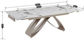 Stôl MATEO 160–240 cm biely mramor/kašmir