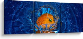 Obraz - pomaranč vo vode (s hodinami) (90x30 cm)