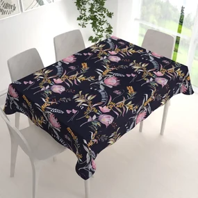 Biante Bavlnený obdĺžnikový obrus Sandra SA-427 Dúhové kvety na tmavo modrom 120x140 cm