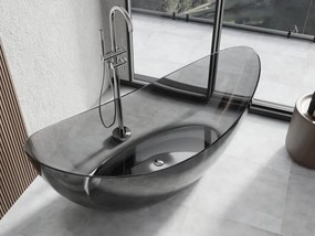 Mexen Vea, voľne stojaca vaňa transparentná 180×80 cm, čierna, sifón chróm, 58091808013