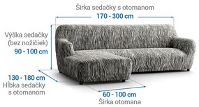 Bielastické poťahy UNIVERSO NOVÉ žíhané čiernobiele sedačka s otomanom vľavo (š. 170 - 300 cm)