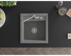 Mexen Vito, granitový drez 490x520x210 mm, 1-komorový a drezová batéria Carla, šedá, 6503-71-670700-00