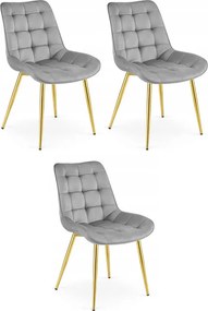 Set troch jedálenských stoličiek BERA zamatové svetlosivé / zlaté nohy (3 ks)