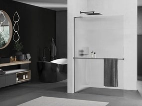Mexen Kioto+ L, sprchová zástena Walk-In s poličkou a vešiakom 100 x 200 cm, 8mm sklo s rebrovým vzorom, grafitový profil, 800-100-123-95-09