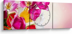 Obraz tulipánov (s hodinami) (90x30 cm)