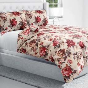 Biante Bavlnené posteľné obliečky Sandra SA-399 Červené pivonky na pieskovom Jednolôžko 140x200 a 70x90 cm