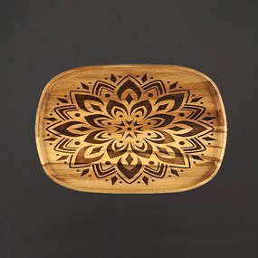 AMADEA Drevený servírovací podnos mandala, masívne drevo, 25 cm