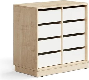 Úložná skrinka CASPER, 8 zásuviek, so soklom, breza/biela