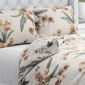 Biante Bavlnené posteľné obliečky Sandra SA-624 Hnedé orchidey na bielom Predĺžené 140x220 a 70x90 cm